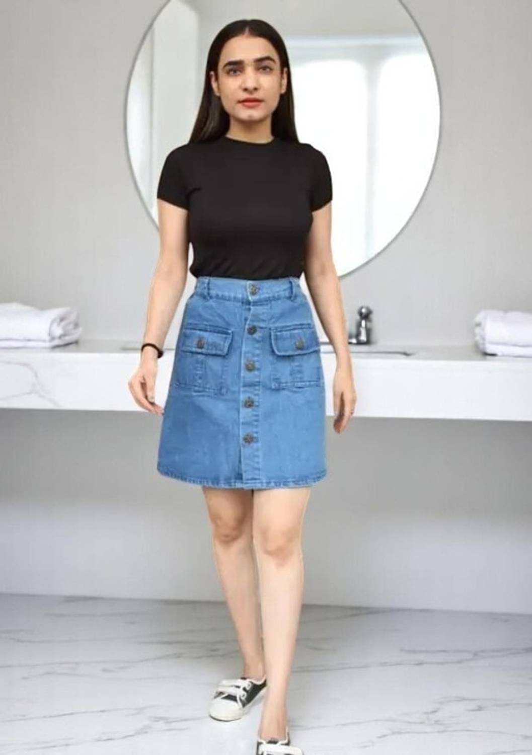 ATLY Solid Girls Straight Blue Skirt