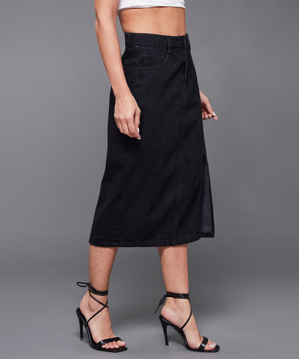 Image of Miss Chase Solid Women Straight Black Skirt