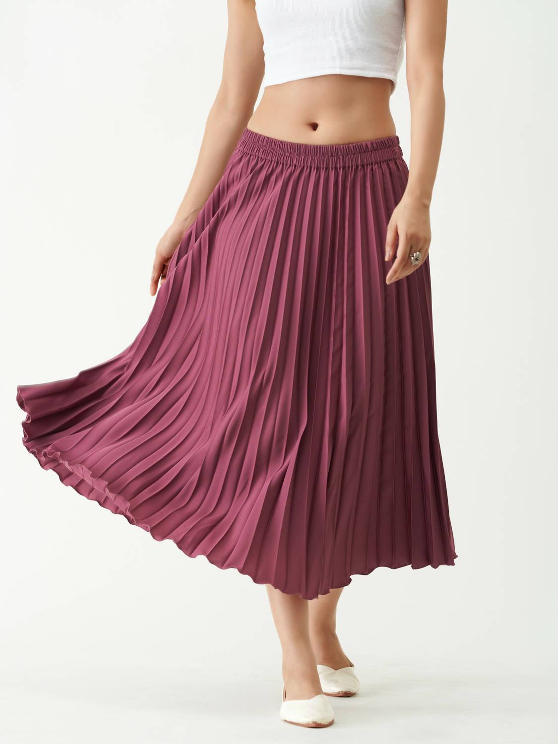 AASK Solid Women Pleated Purple Skirt