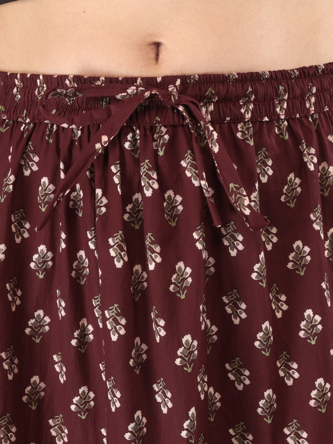 Image of MFGIVA Printed Women Tiered Maroon Skirt