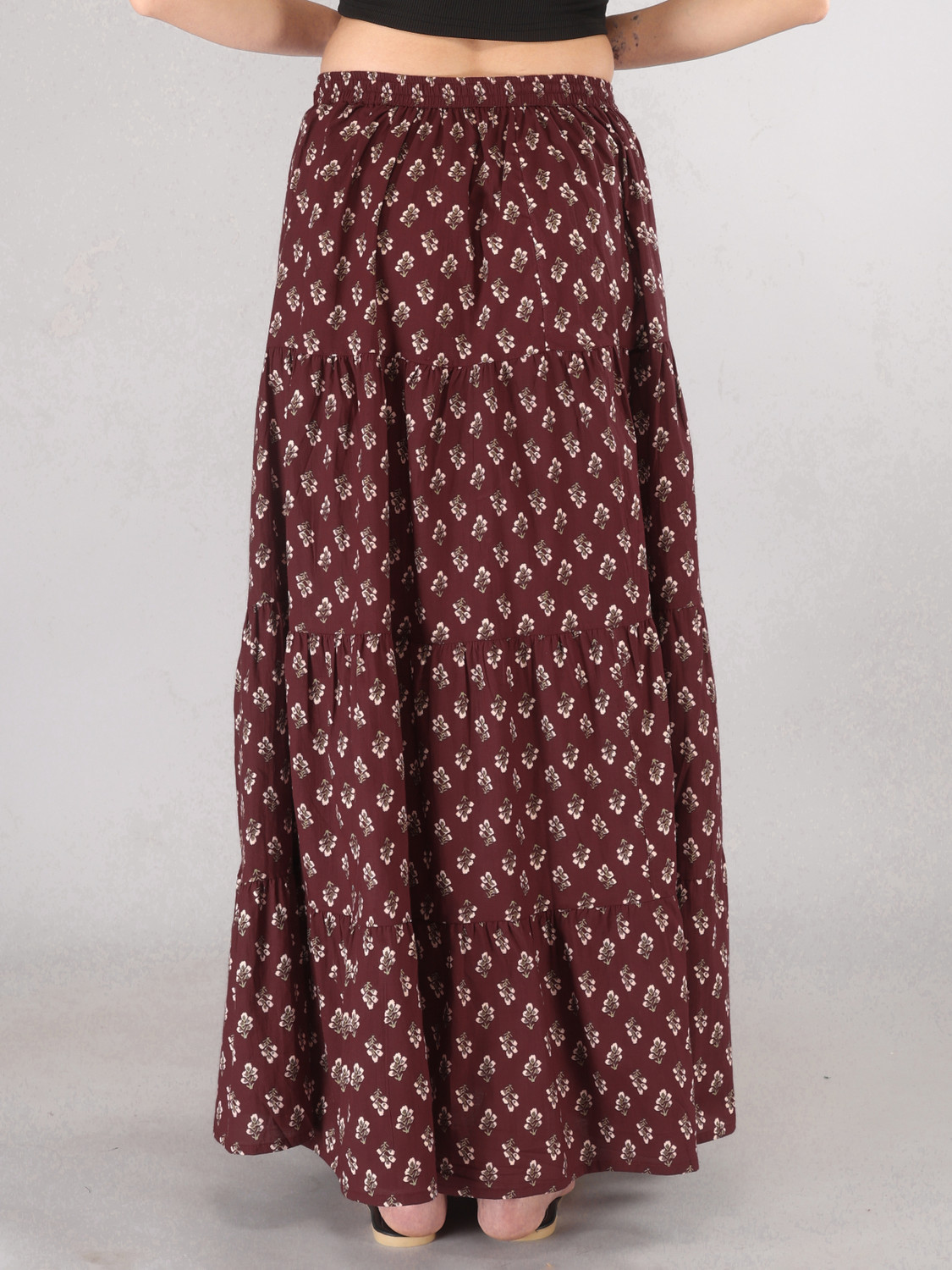 Image of MFGIVA Printed Women Tiered Maroon Skirt