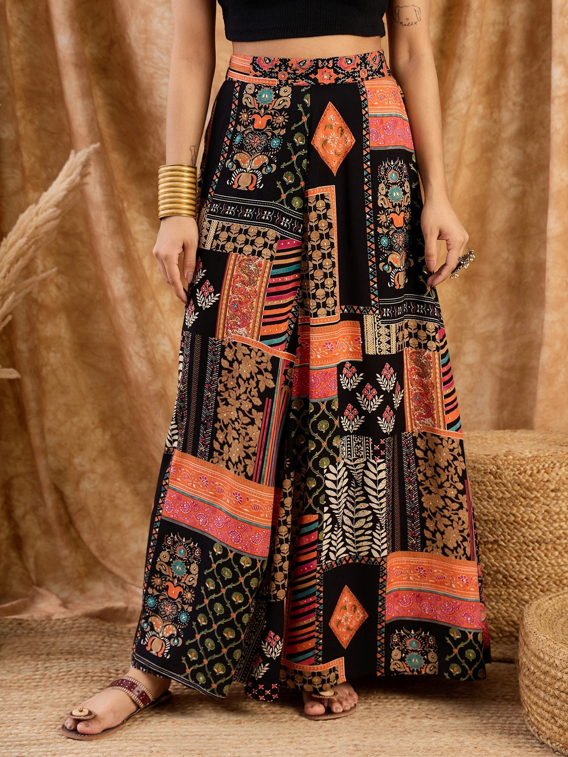 InWeave Printed Women A-line Black Skirt