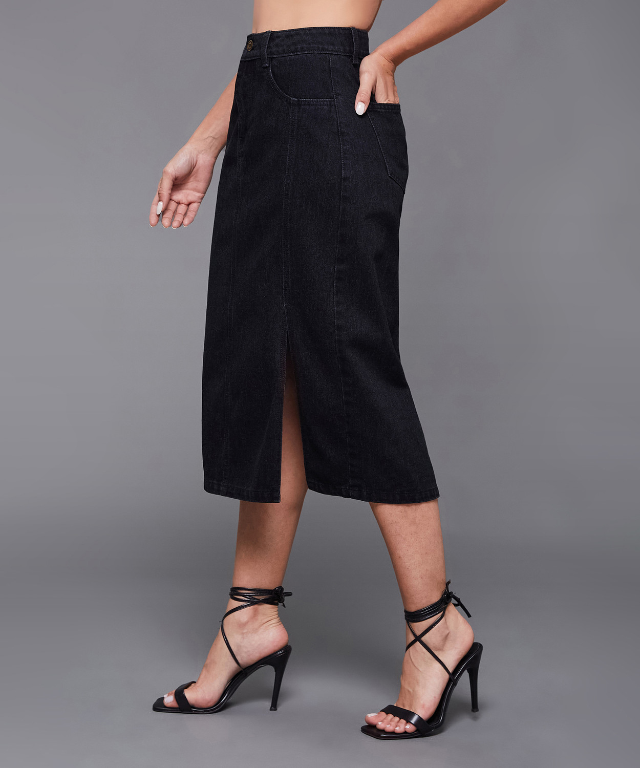 Image of Miss Chase Solid Women Straight Black Skirt