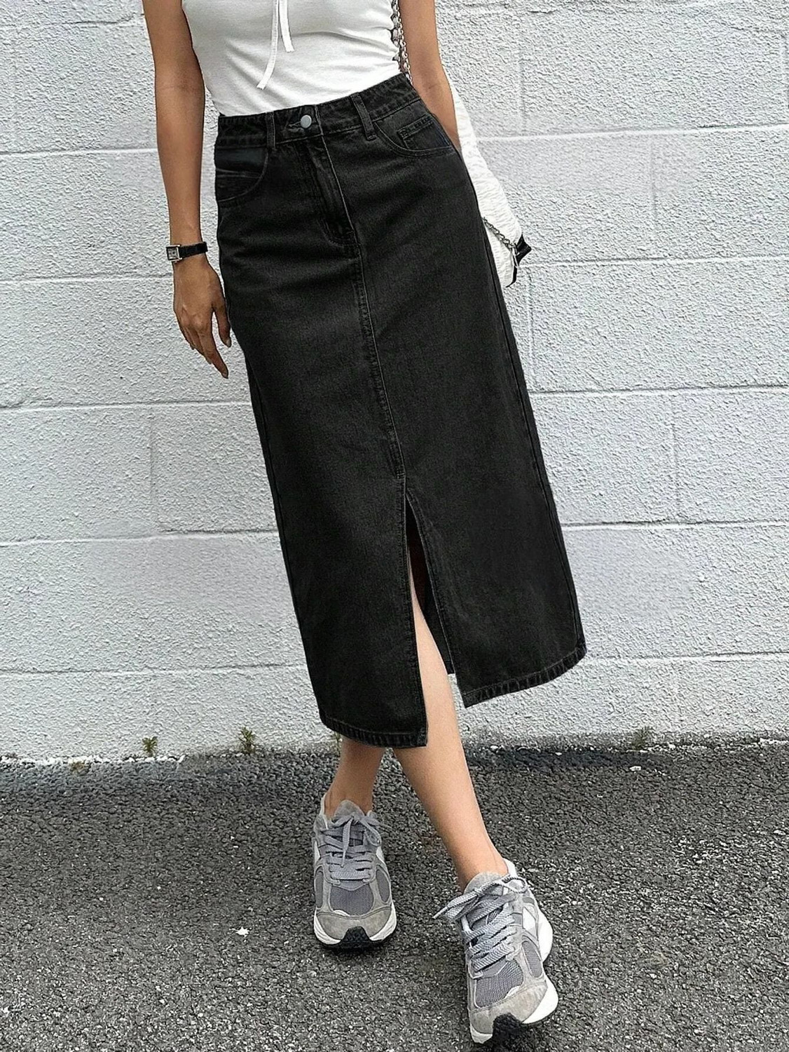 Image of dolsia Washed Women Pencil Black Skirt