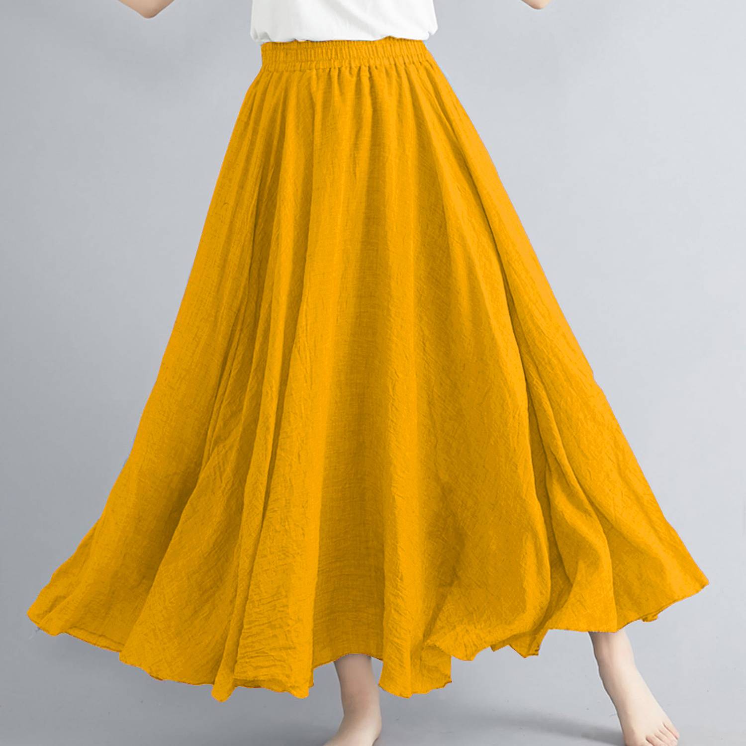 3Buddy Fashion Self Design, Dyed, Solid Women Flared Yellow Skirt