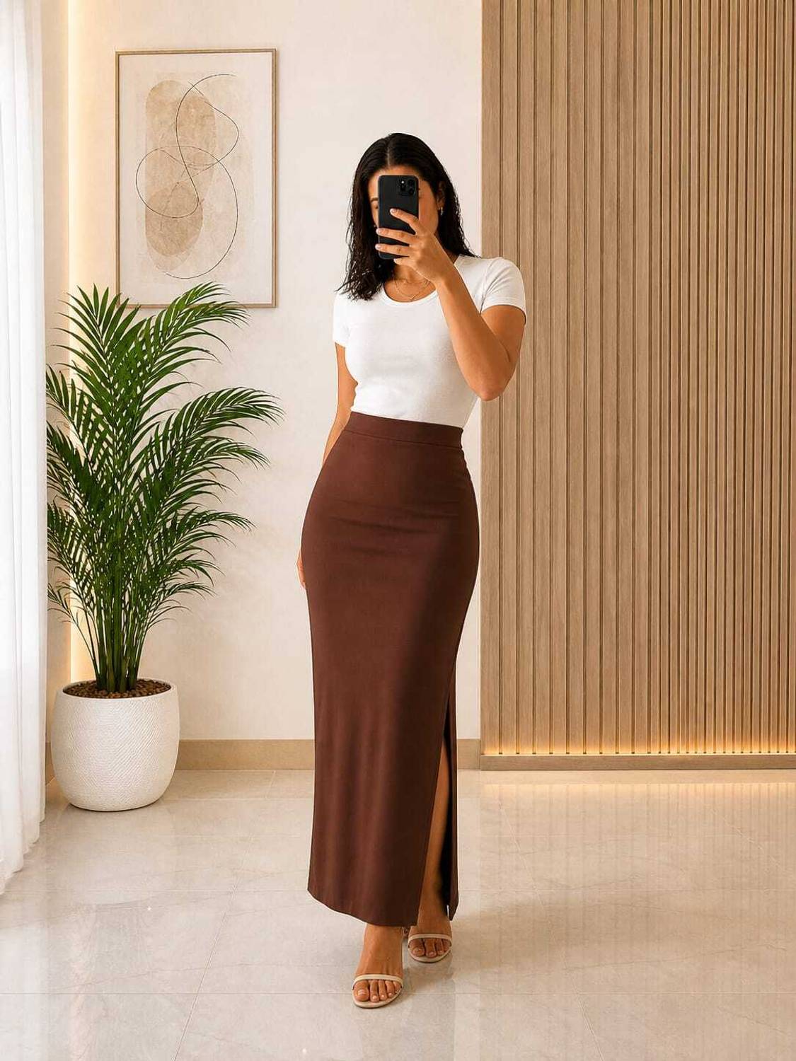 KAIZONE Solid Women Pencil Brown Skirt - Buy KAIZONE Solid Women