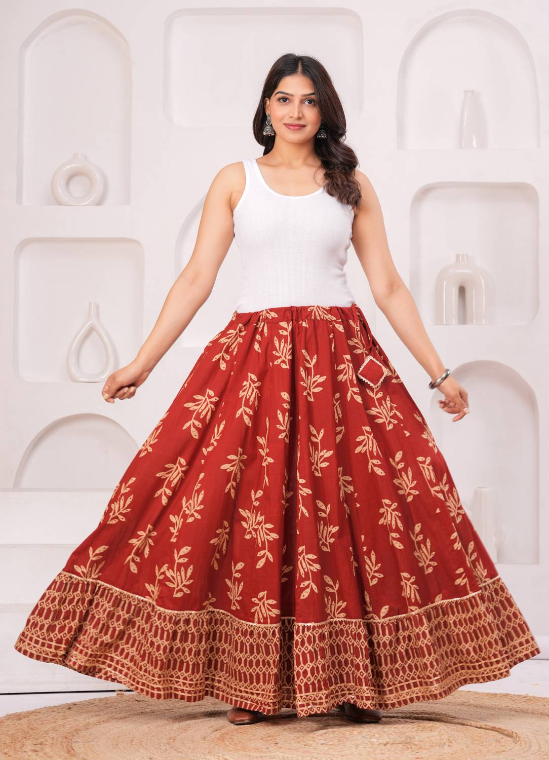 Clothy N Wave Printed Women Flared Maroon Skirt - Buy Clothy N