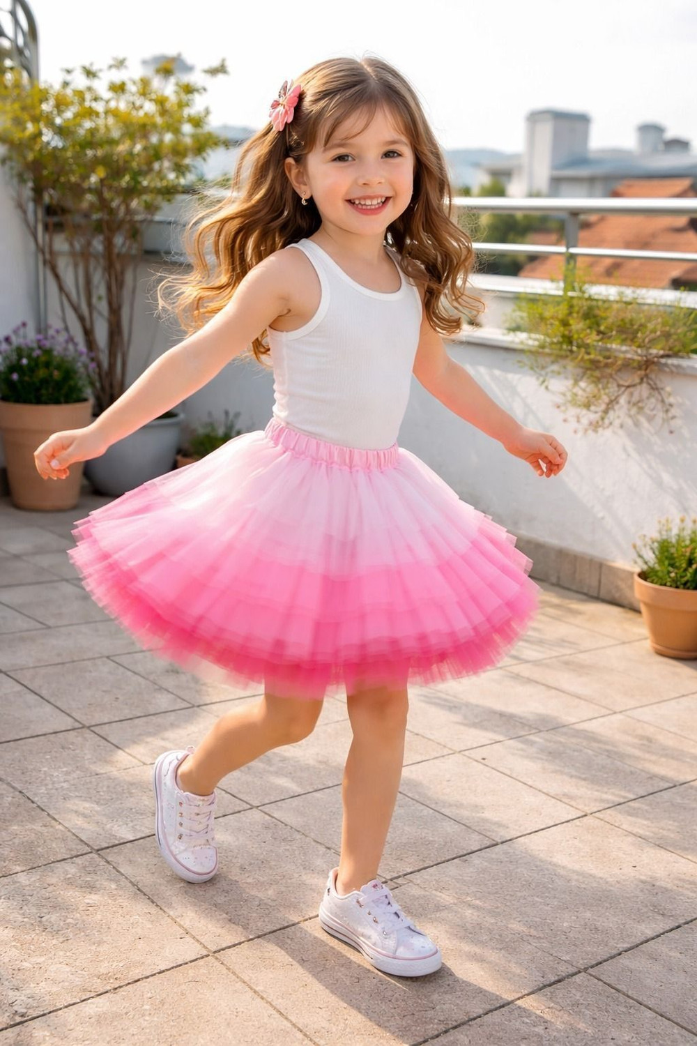 Image of Fashionifyy Dyed Girls Flared Pink Skirt