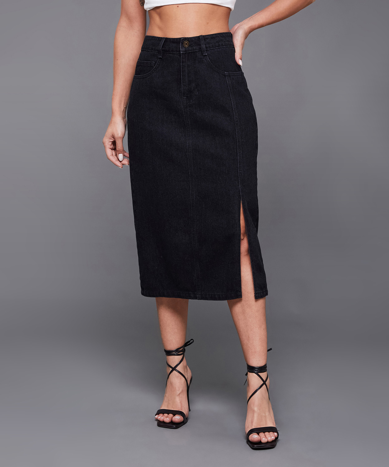 Image of Miss Chase Solid Women Straight Black Skirt