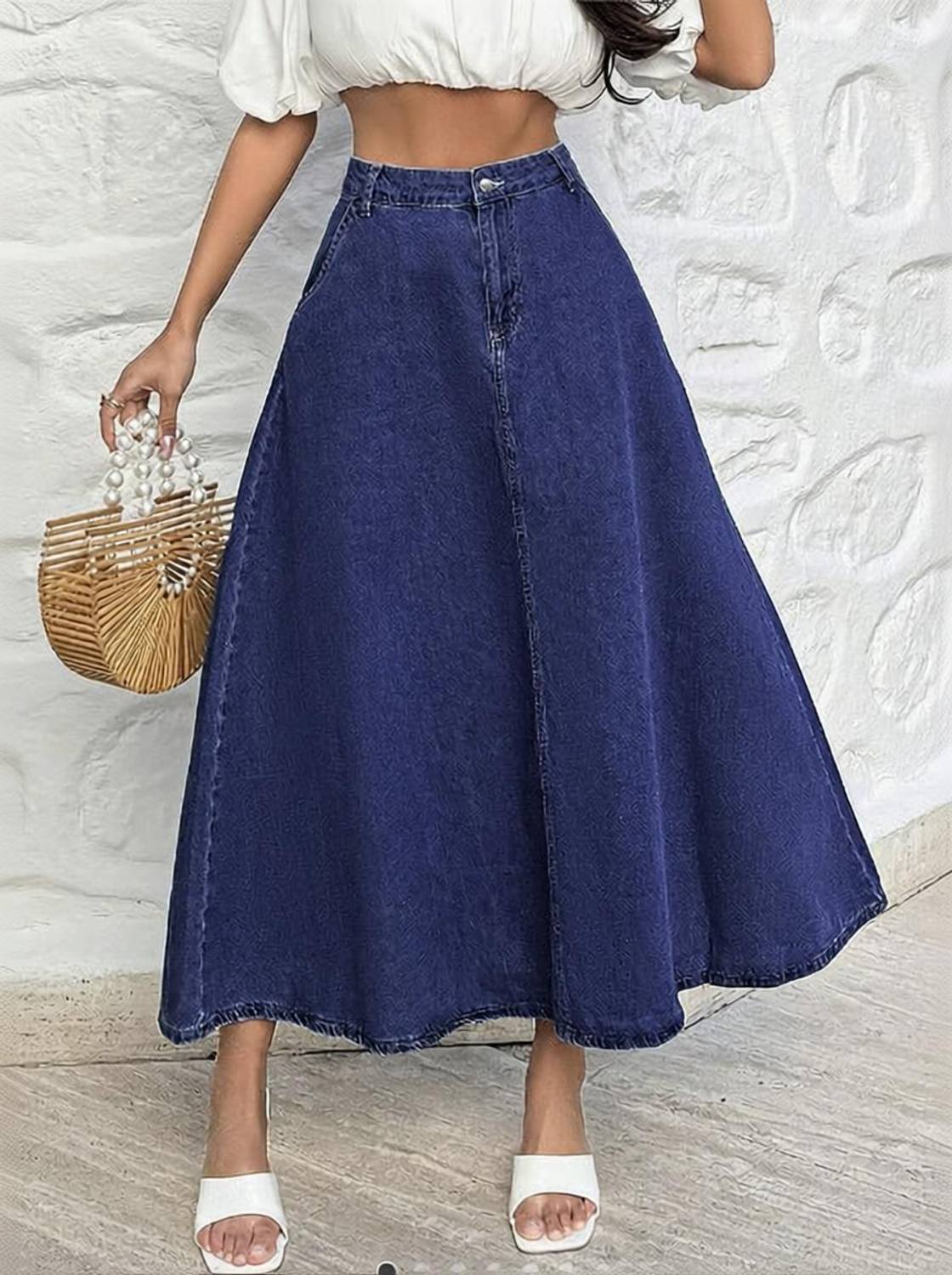 Achyutaya Fashion Solid Women A-line Blue Skirt