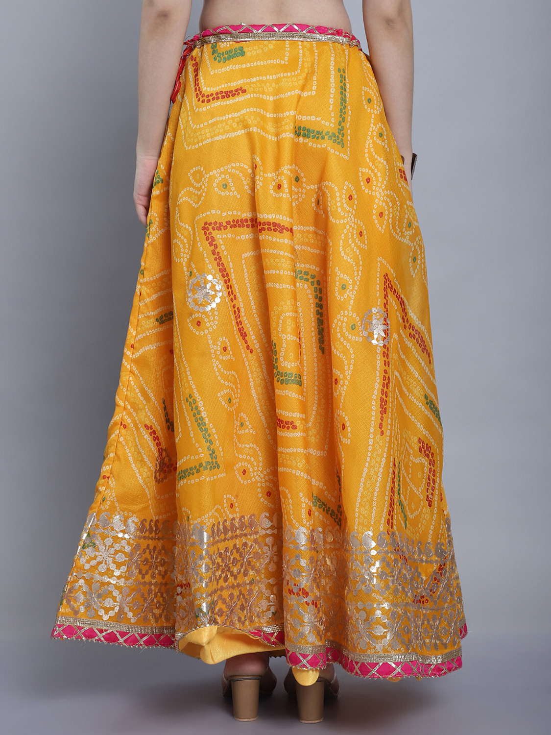 Image of JABAMA Embroidered Women Flared Yellow Skirt
