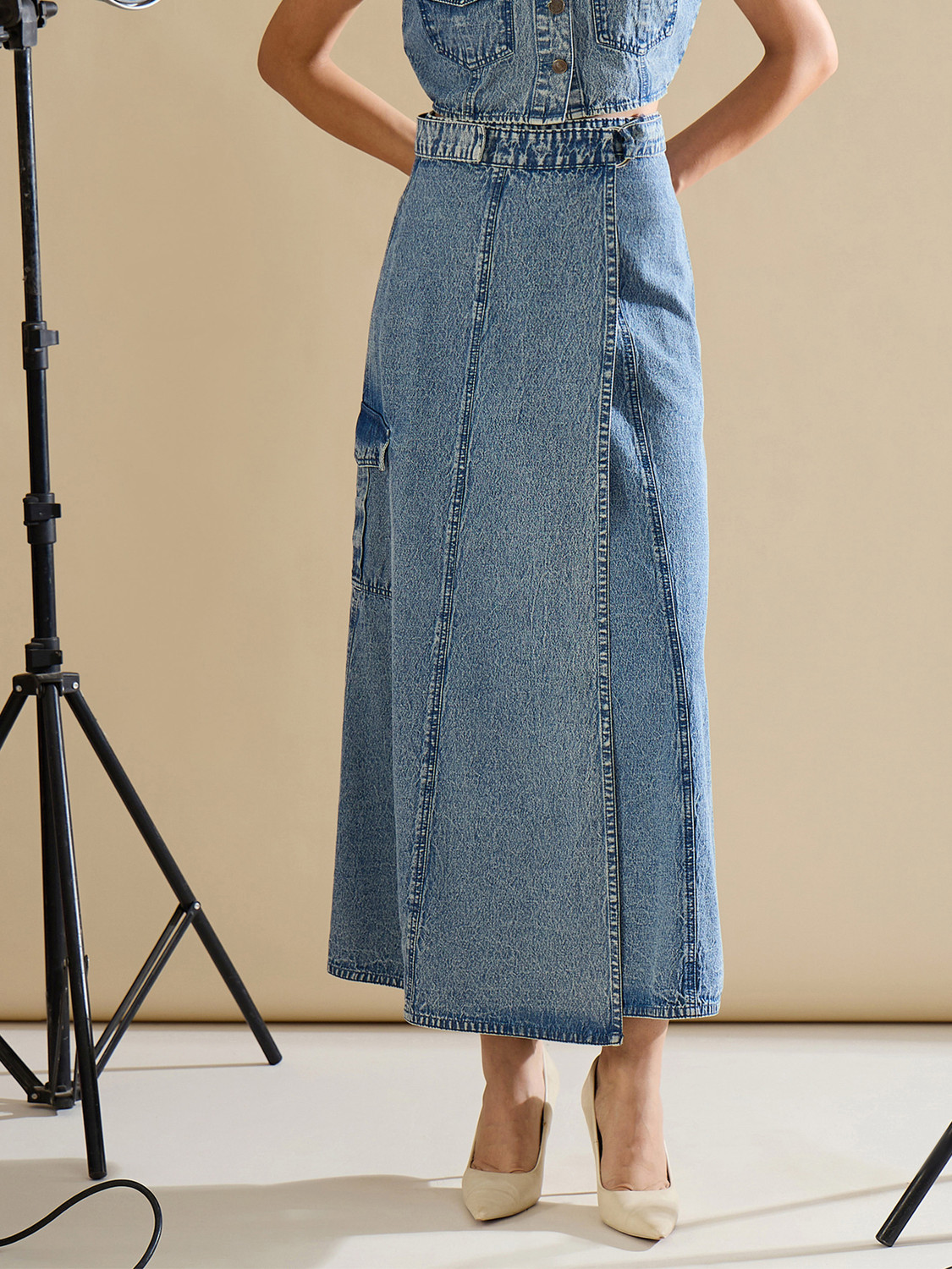 Image of SASSAFRAS Washed Women A-line Blue Skirt