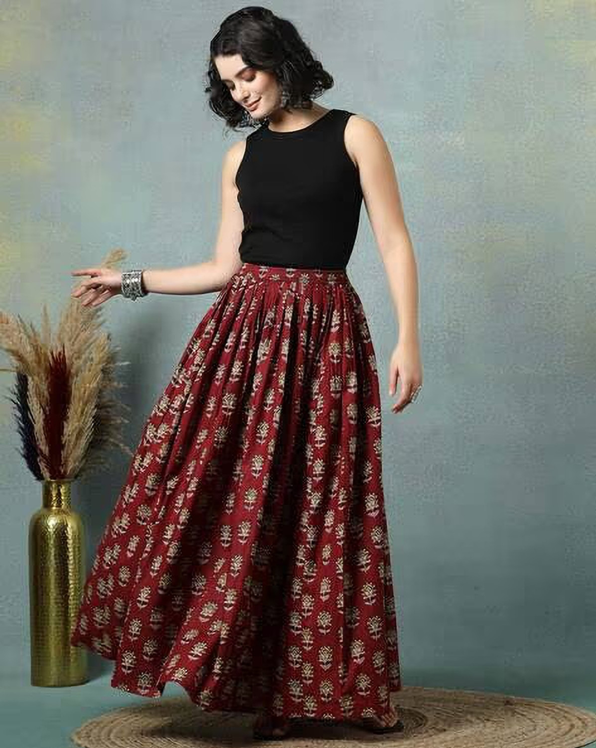 Image of REAM Striped Women Straight Maroon Skirt