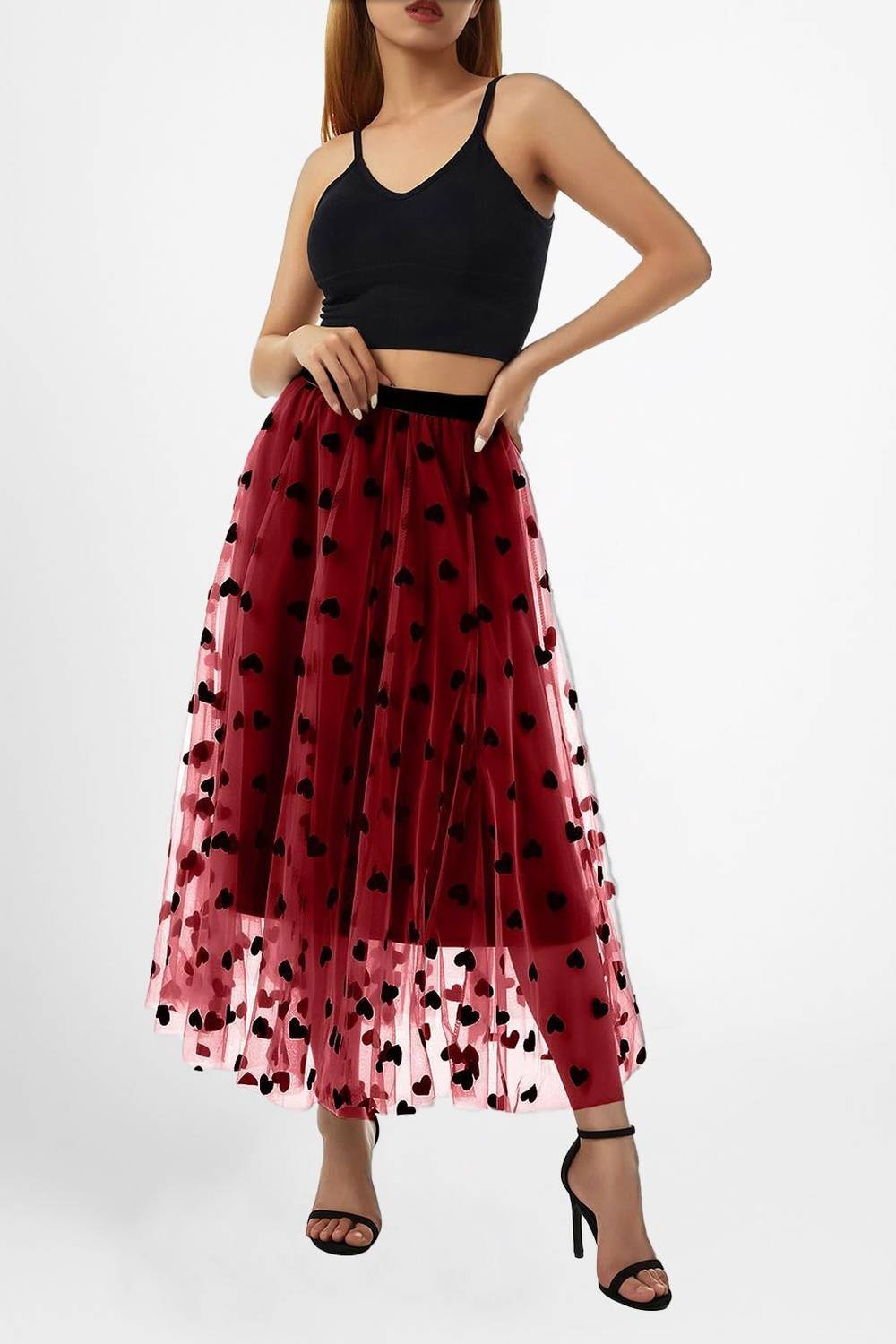 3Buddy Fashion Embellished Women Flared Red, Black Skirt