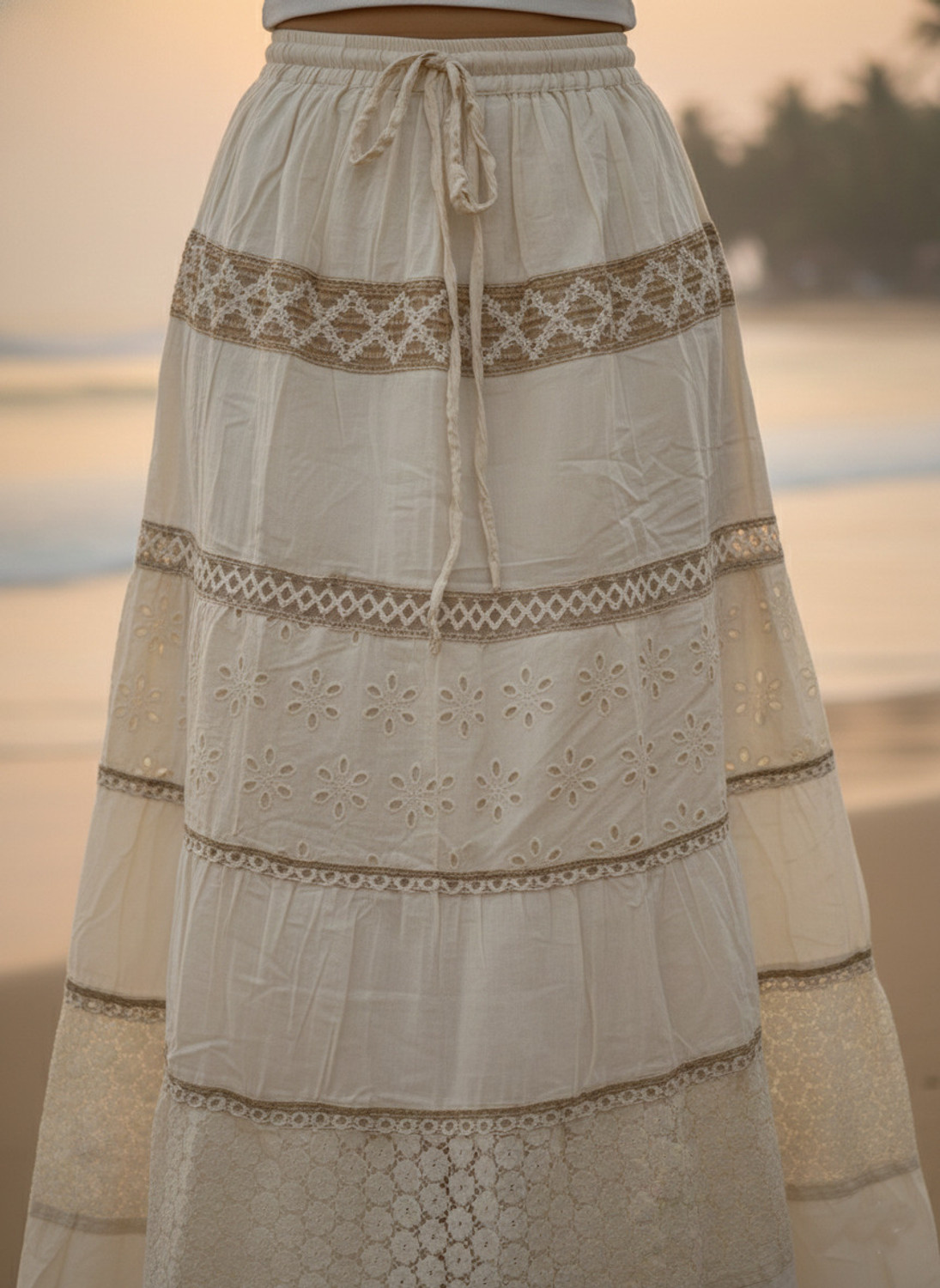 Image of The House of Threads Solid Women Flared Beige Skirt