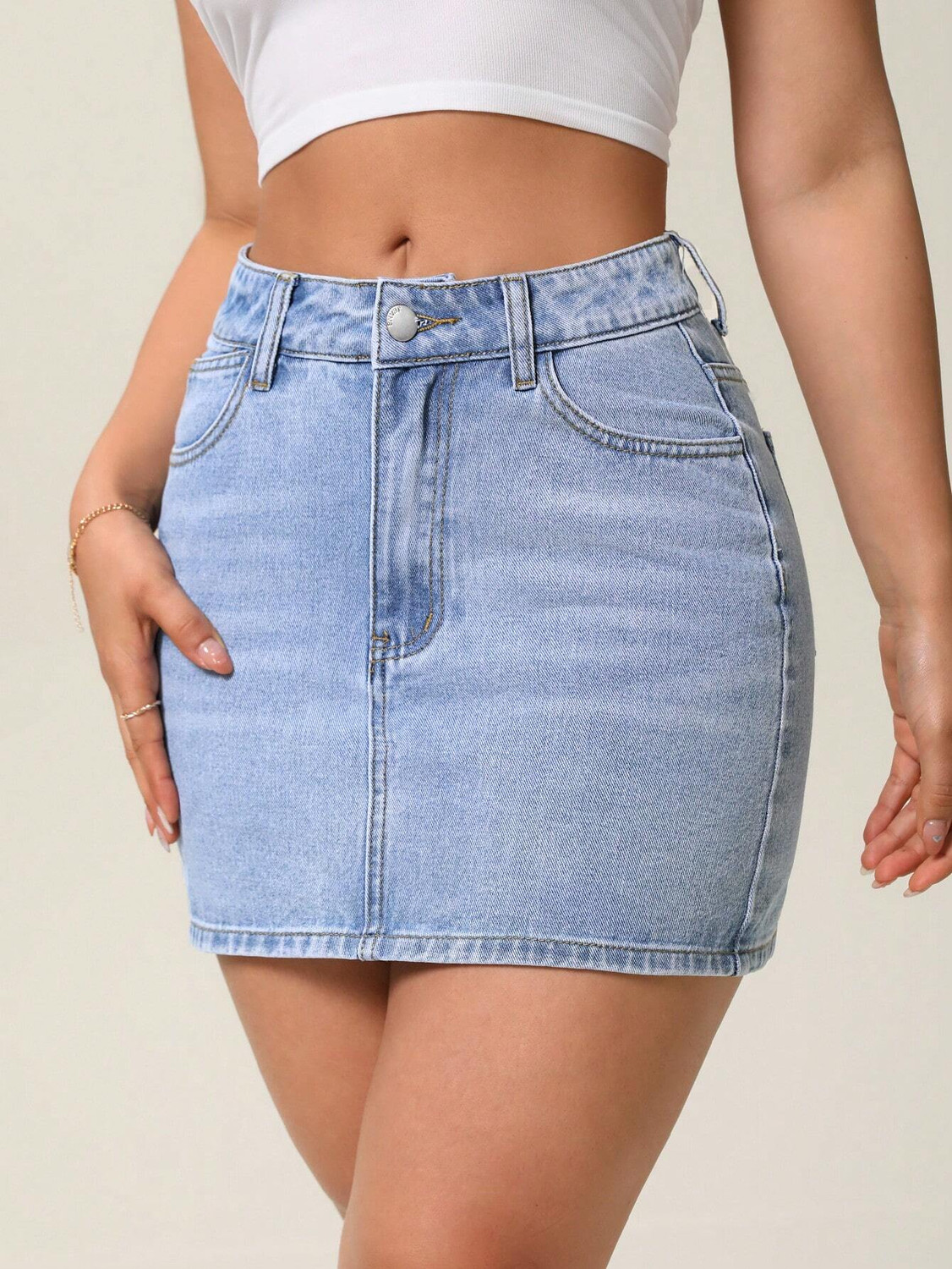 Image of Shine N Show Solid Women Pencil Light Blue Skirt