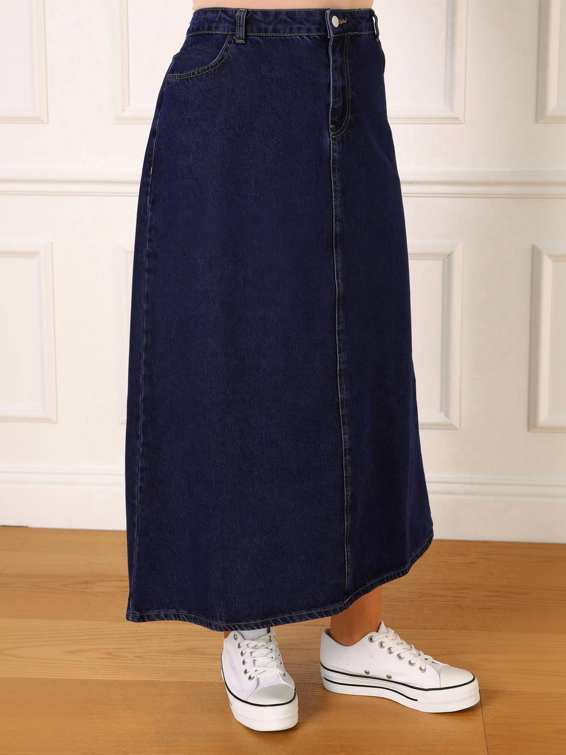 Achyutaya Fashion Solid Women Straight Dark Blue Skirt