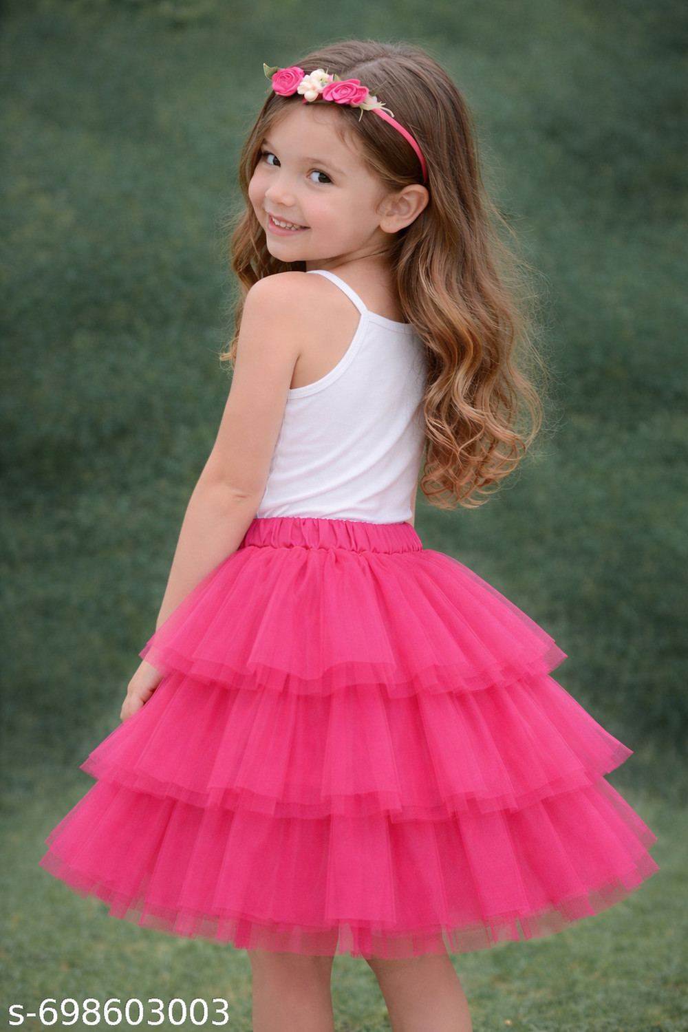 Image of MUMMASCHOICE Solid Girls Flared Pink Skirt