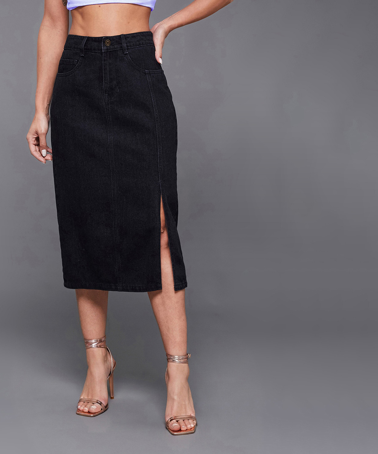 Image of Miss Chase Solid Women Straight Black Skirt