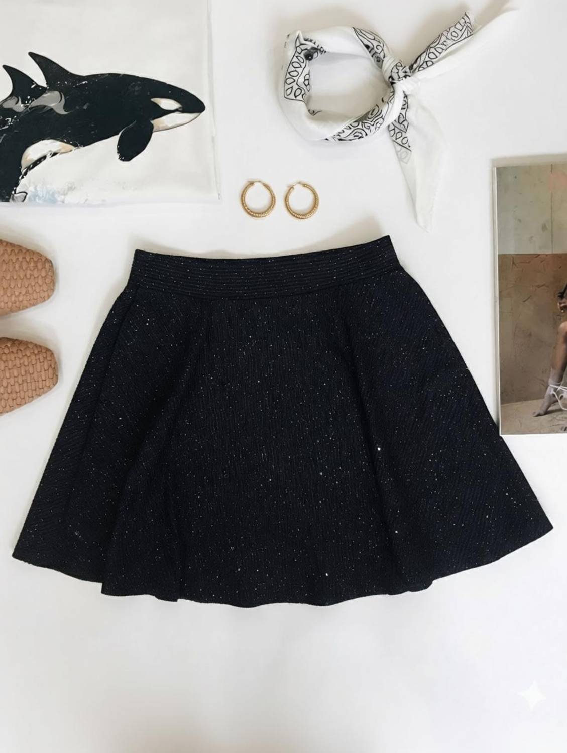 AROD Embellished Women Flared Black Skirt