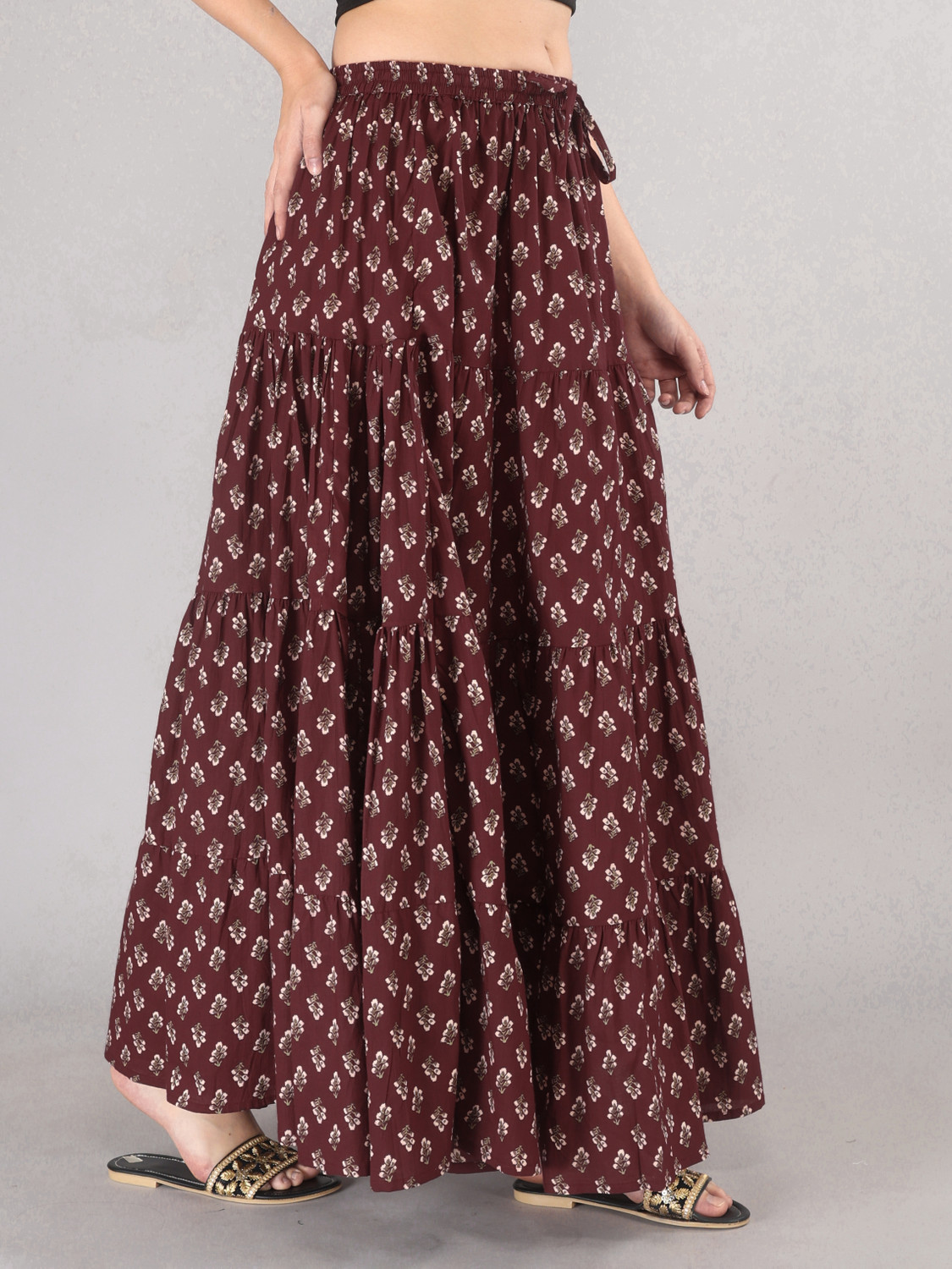 Image of MFGIVA Printed Women Tiered Maroon Skirt