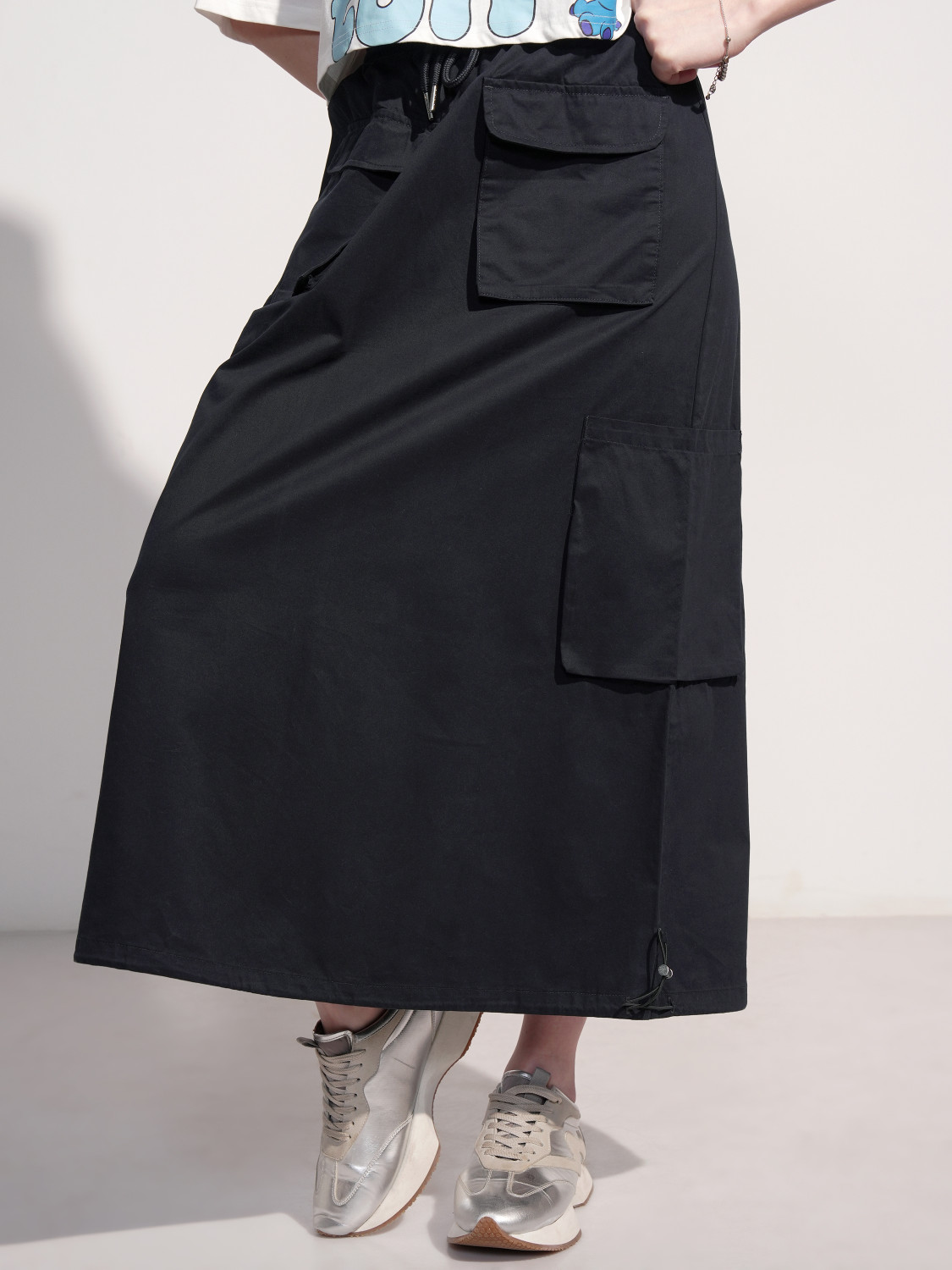Image of Tokyo Talkies Solid Women Straight Black Skirt