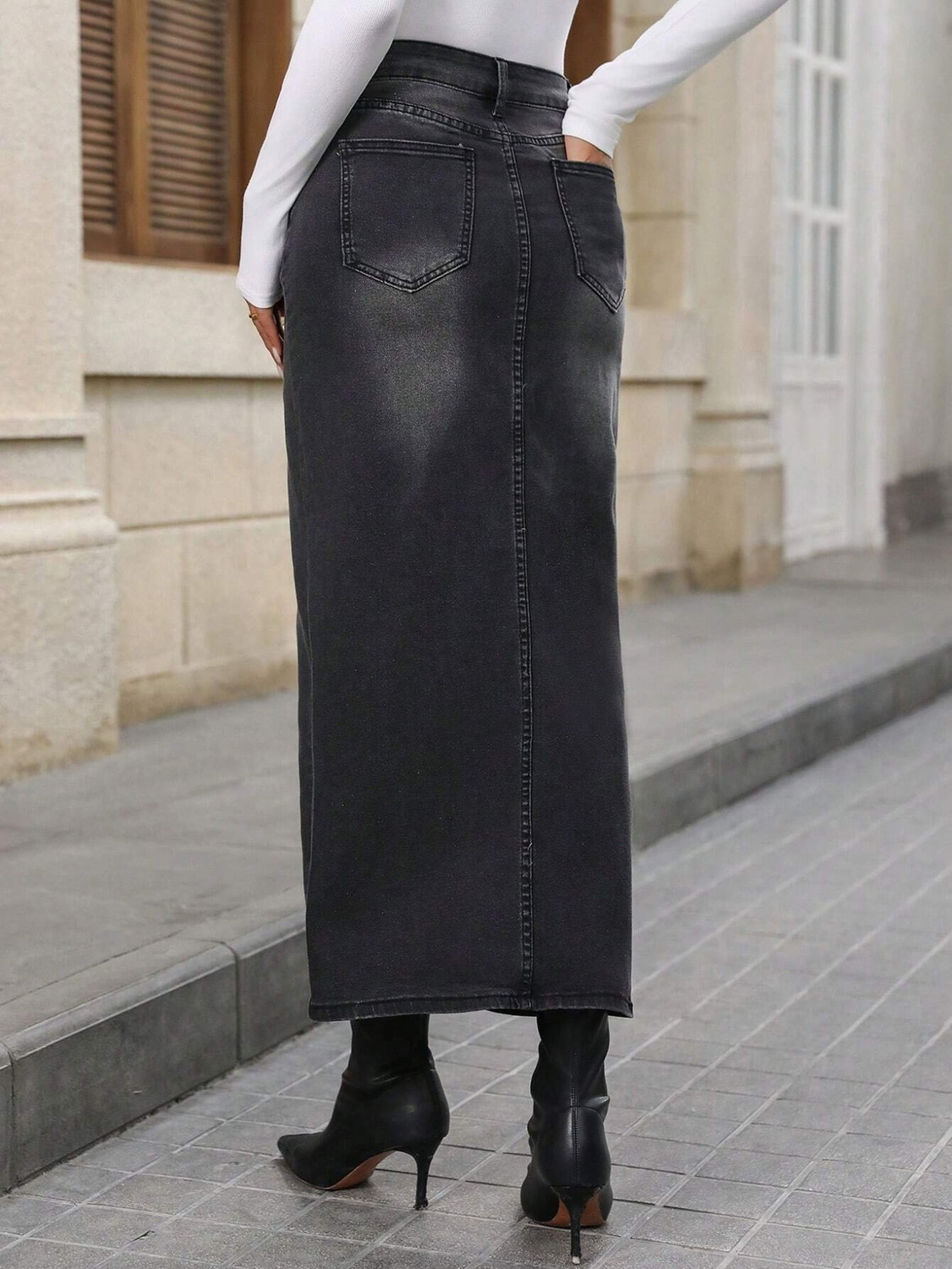 Image of dolsia Washed Women Pencil Black Skirt