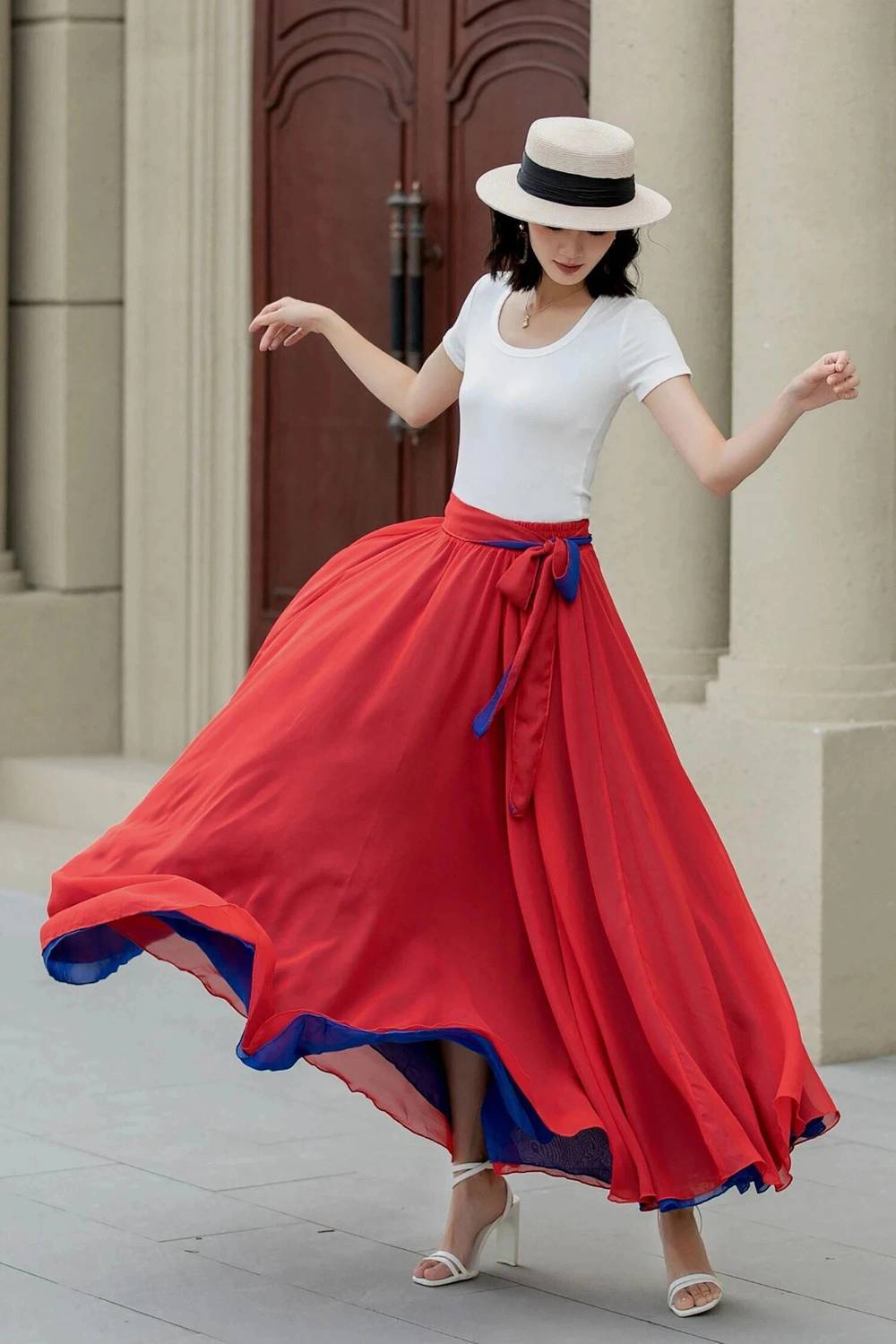 3Buddy Fashion Self Design Women Flared Red, Blue Skirt