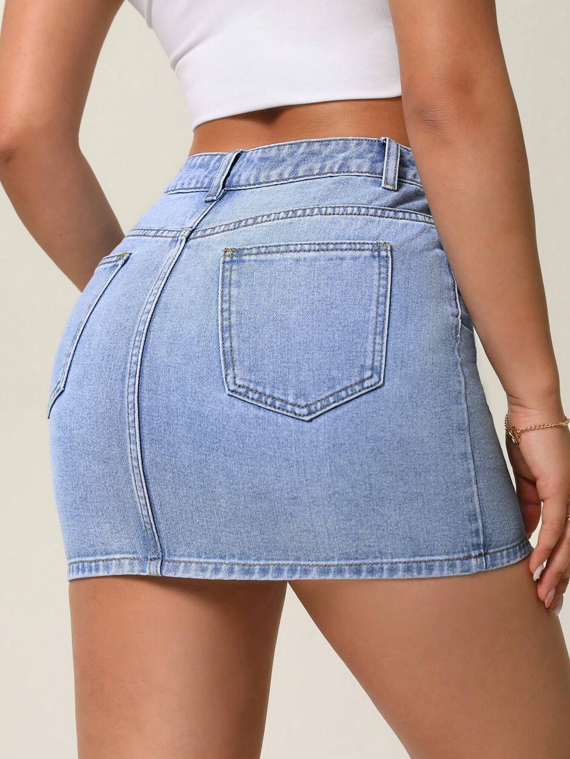 Image of Shine N Show Solid Women Pencil Light Blue Skirt