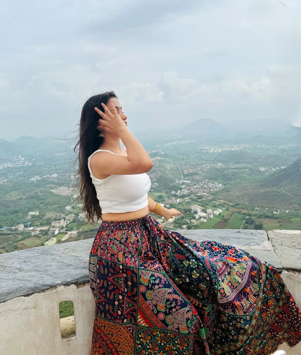 Image of TONGARIYA Floral Print Women Flared Multicolor Skirt