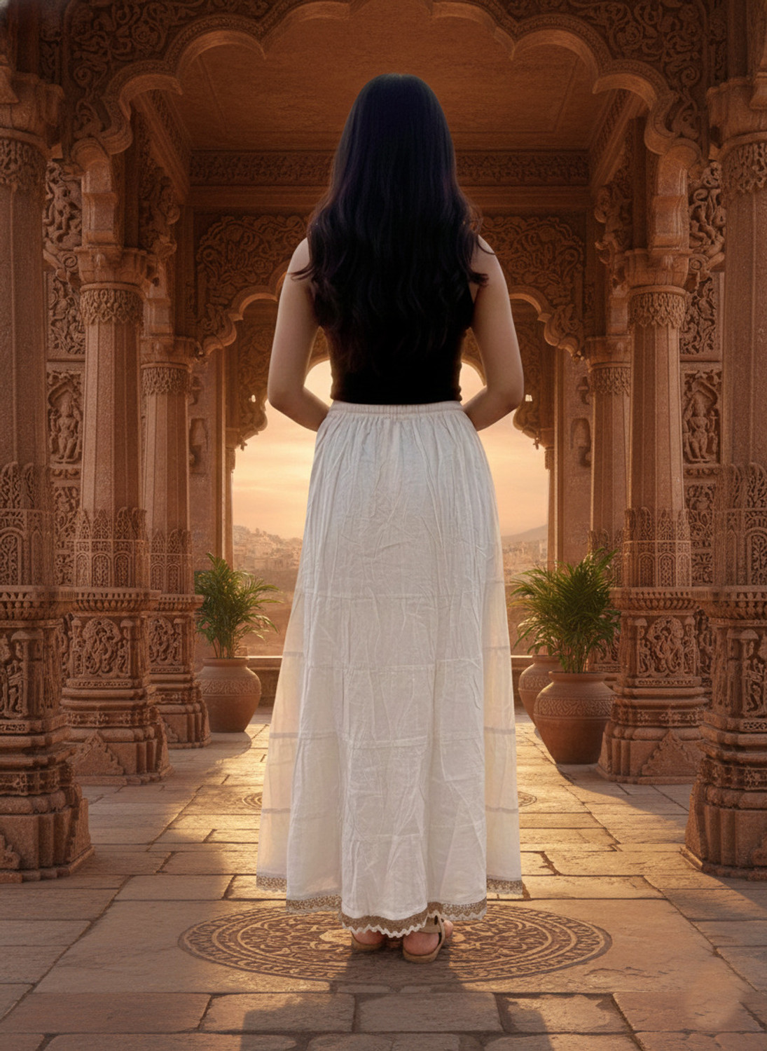Image of The House of Threads Solid Women Flared Beige Skirt