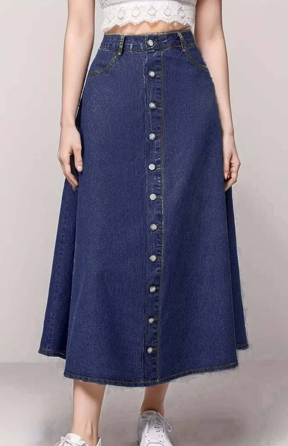 Achyutaya Fashion Solid Women A-line Dark Blue Skirt