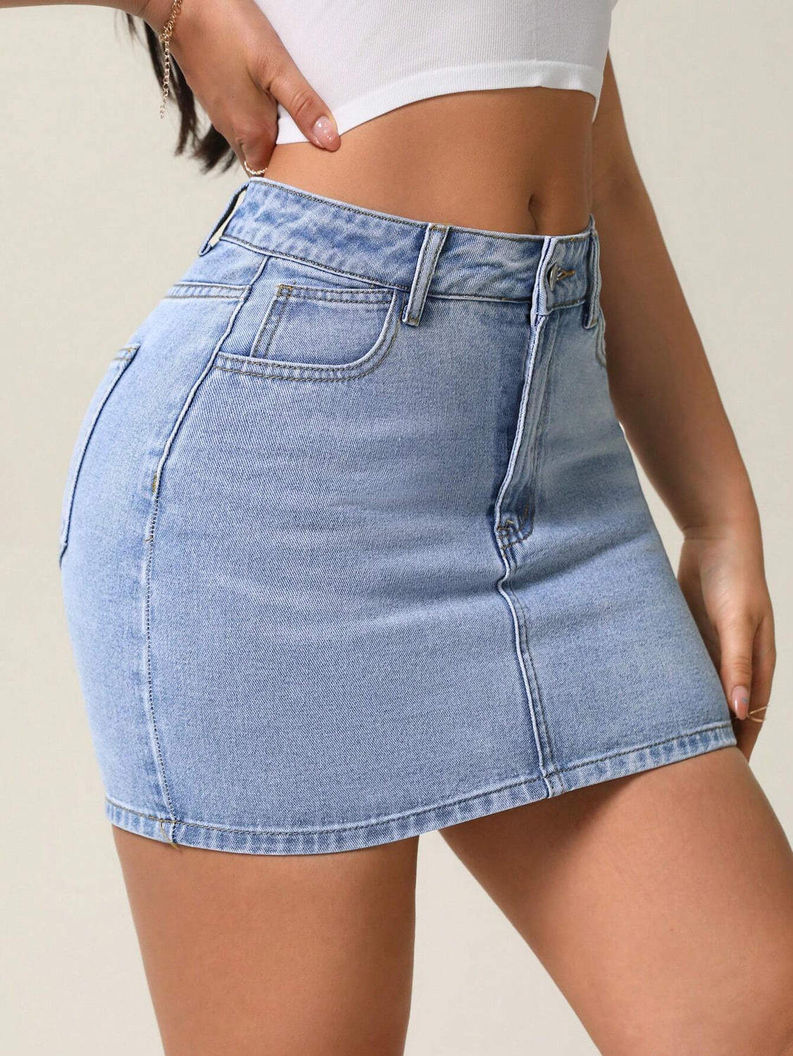 Image of Shine N Show Solid Women Pencil Light Blue Skirt