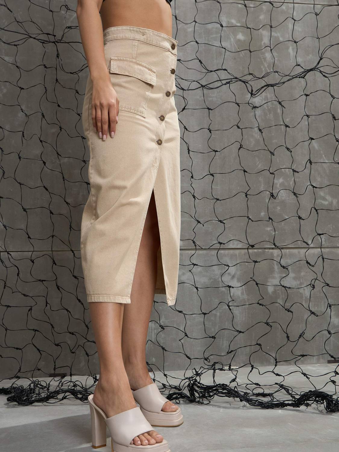 SASSAFRAS Solid Women A-line Beige Skirt - Buy SASSAFRAS Solid