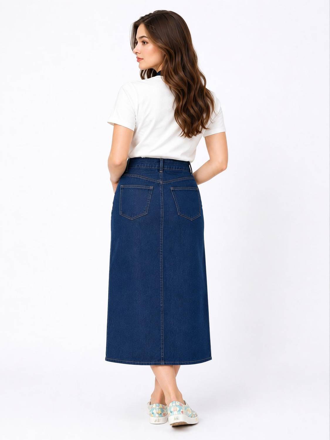 Achyutaya Fashion Solid Women Straight Dark Blue Skirt