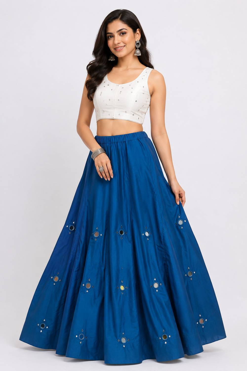 Desi Butik Embellished Blue Skirt - Image 1