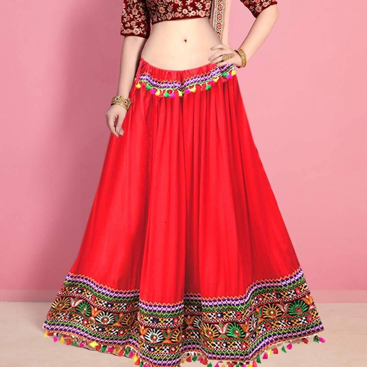 Aaina creations Embroidered Women Regular Red Skirt