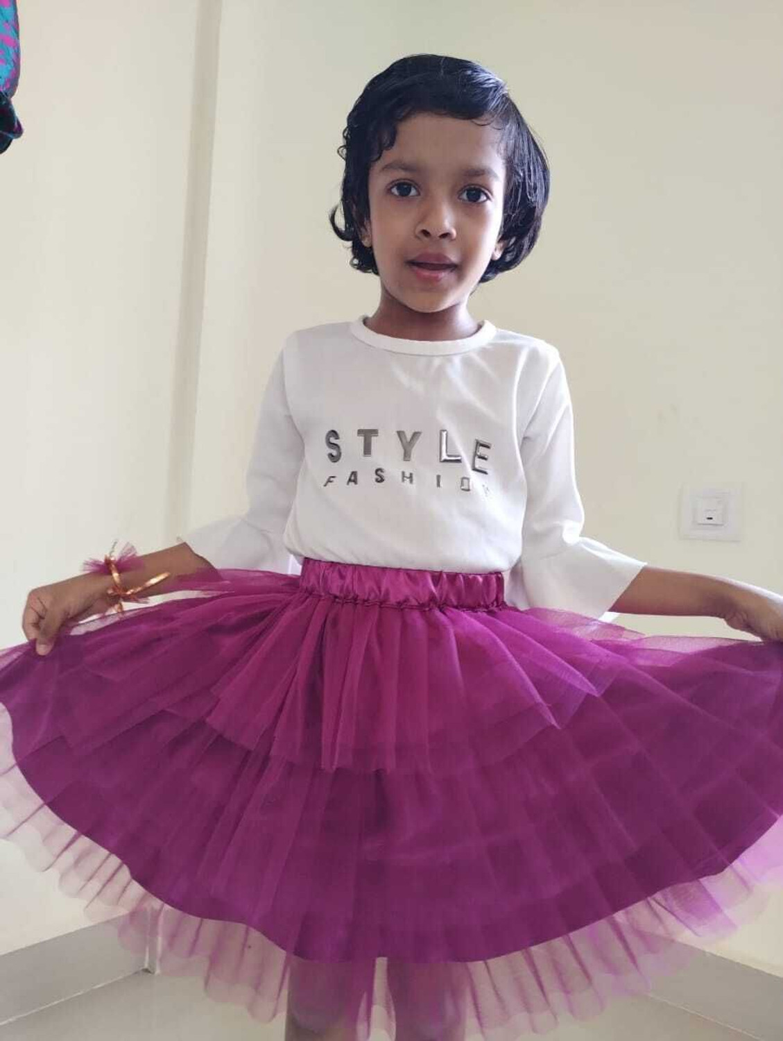 Image of Fashionifyy Self Design Girls Flared Purple Skirt