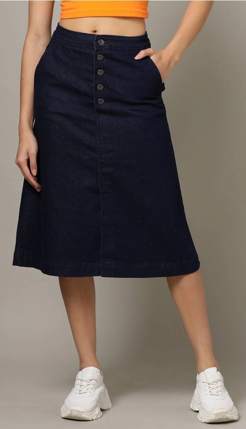 Achyutaya Fashion Solid Women A-line Blue Skirt