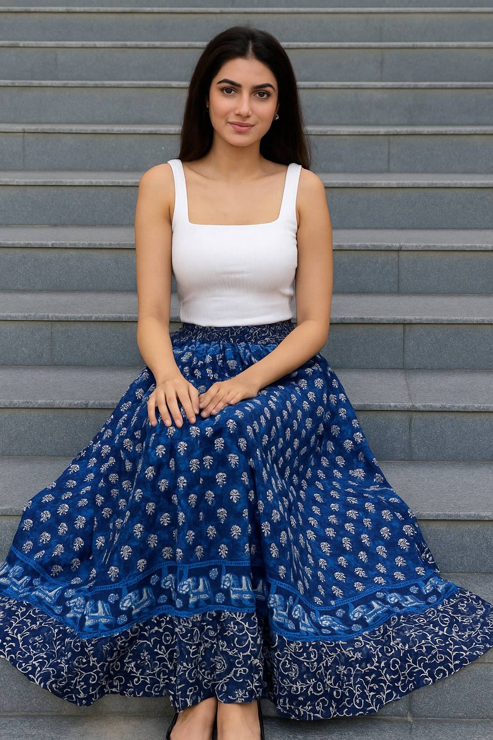 TONGARIYA Floral Print Women Flared Blue Skirt - Buy TONGARIYA