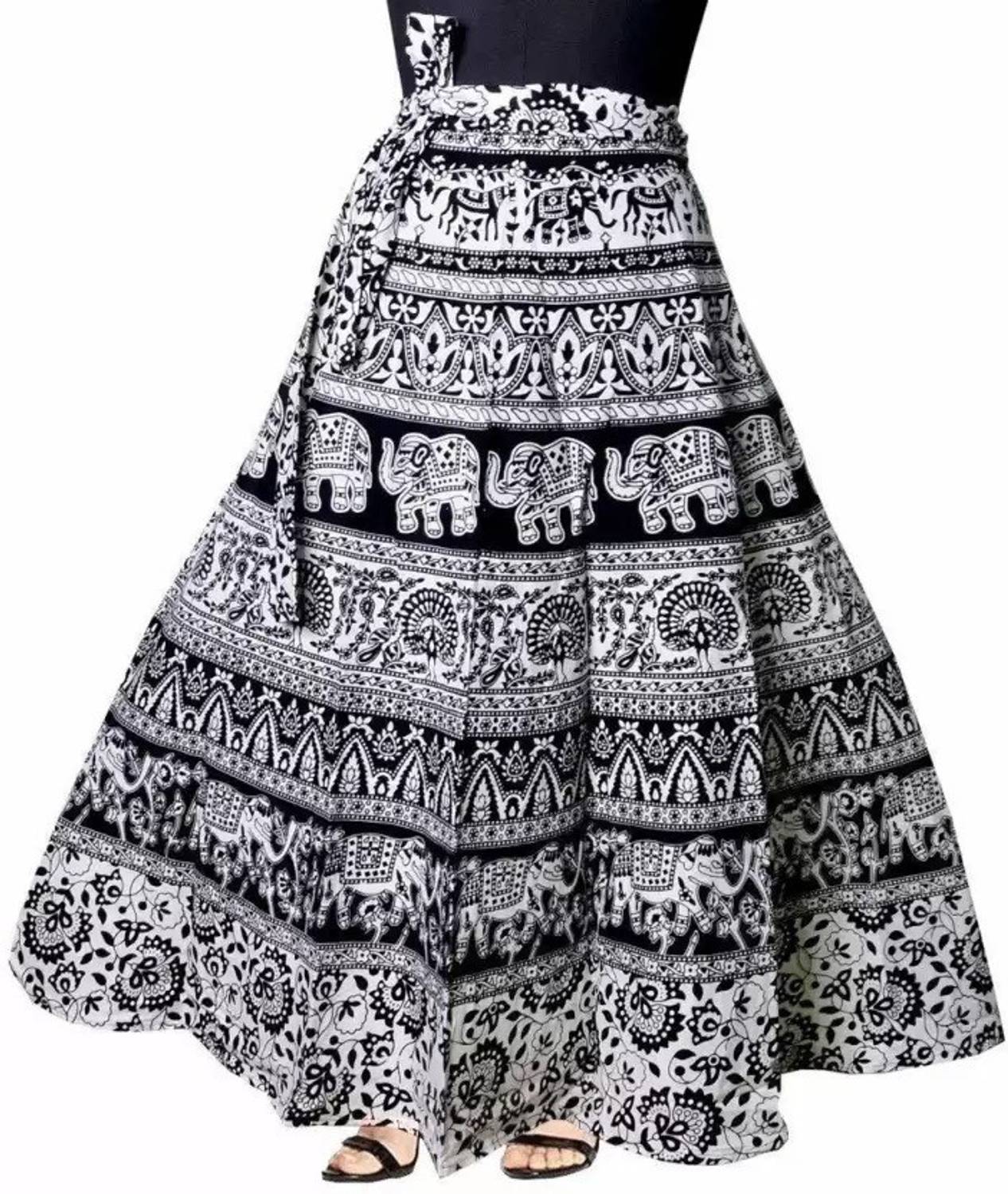 ANUNJA Animal Print Women Wrap Around Black Skirt