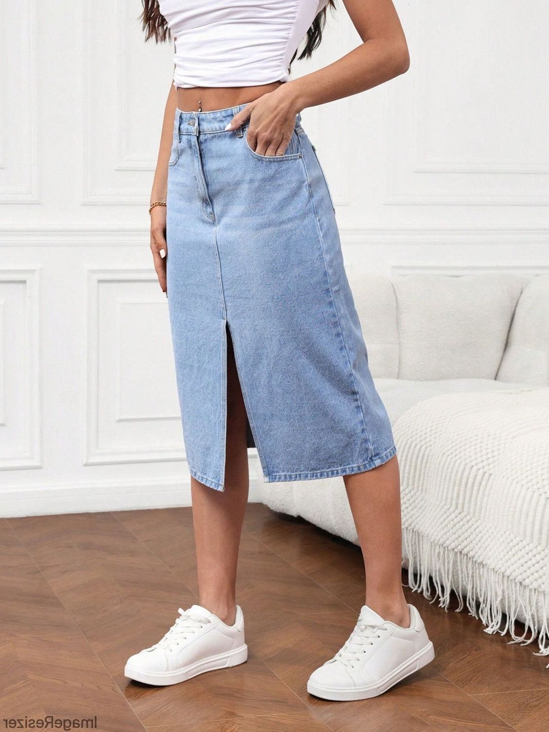 Image of dolsia Washed Women Pencil Light Blue Skirt