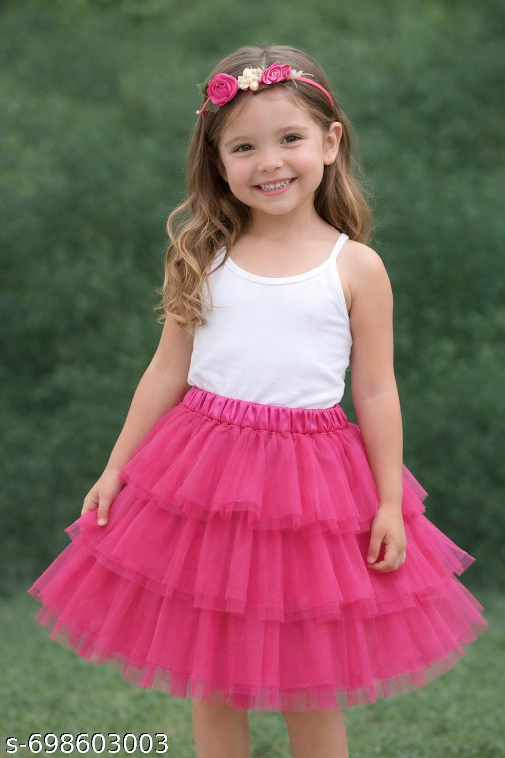 Image of MUMMASCHOICE Solid Girls Flared Pink Skirt