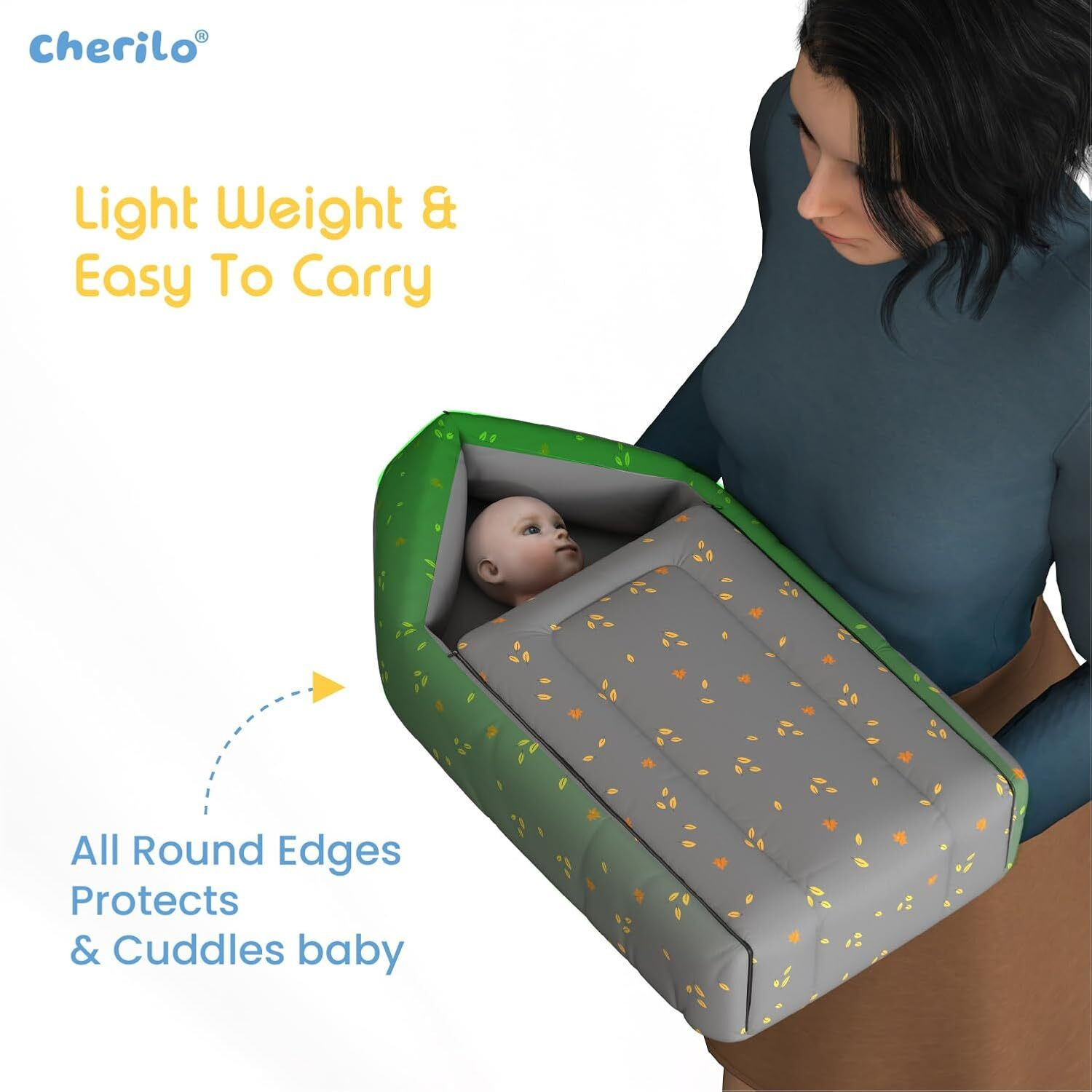 Image of Cherilo 3 in 1 Baby Bed, Sleeping Bag & Carry Nest, Portable Bassinet, 0M+ (Grey Leaf) Sleeping Bag