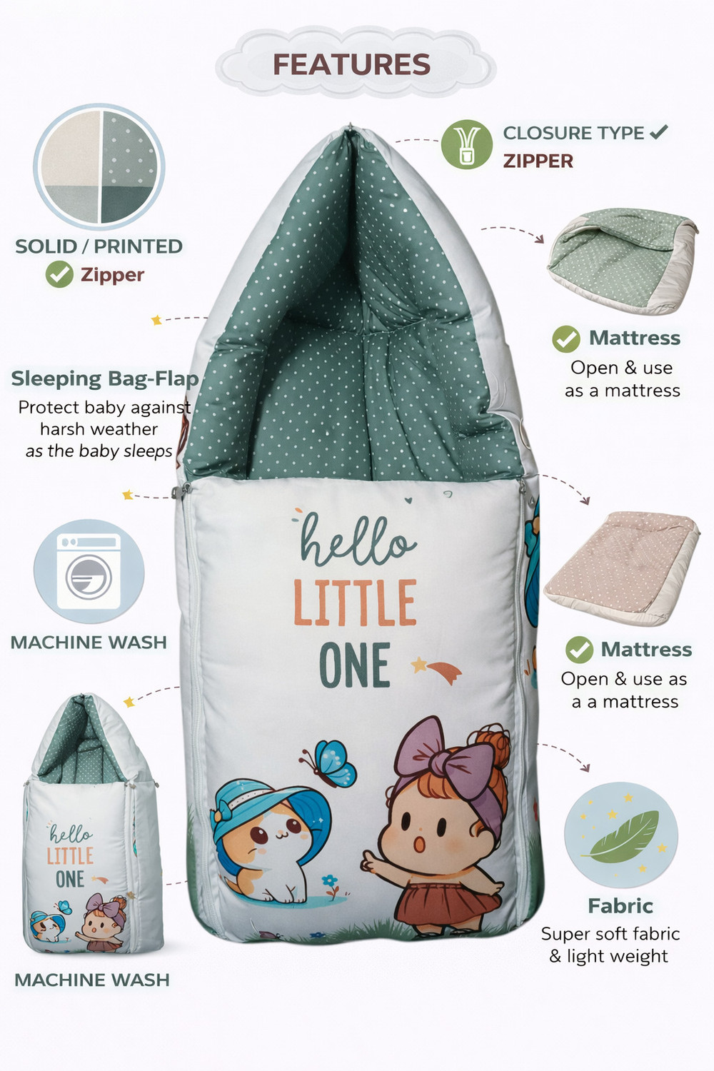 Image of Tiny Tycoon Baby Carry Bed Cum Sleeping Bag for Newborn | 3 in 1 Portable Cotton Baby Bed All-Season Bedding for New Born (0-6 Months) Old Printed-Baby Bed-Infant Portable Bassinet-Nest for Co-Sleeping Unisex Baby