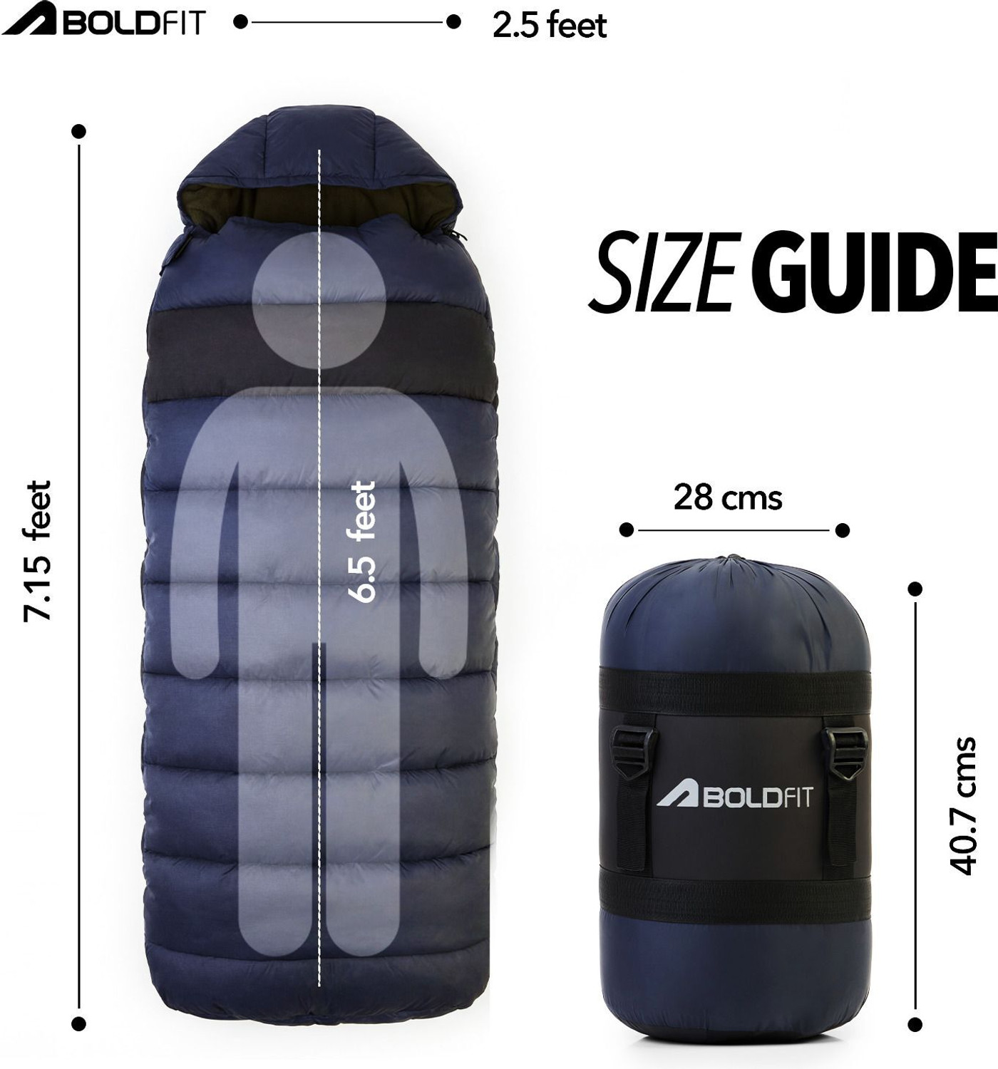 Image of BOLDFIT Sleep Max Pro Rectangular Upto Zero Degree Anti Fleece, Reliance Fibre Filling Sleeping Bag