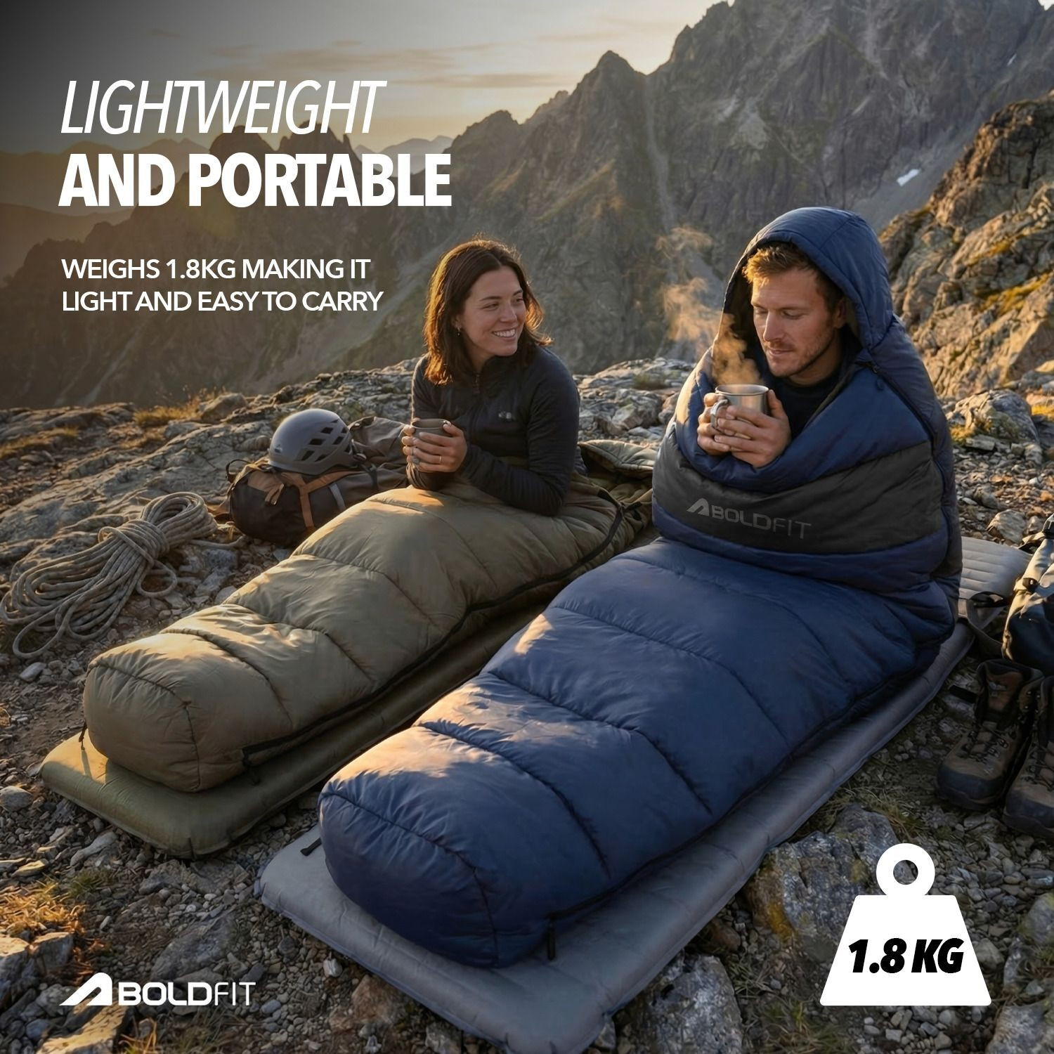 Image of BOLDFIT Sleep Max Pro Rectangular Upto Zero Degree Anti Fleece, Reliance Fibre Filling Sleeping Bag