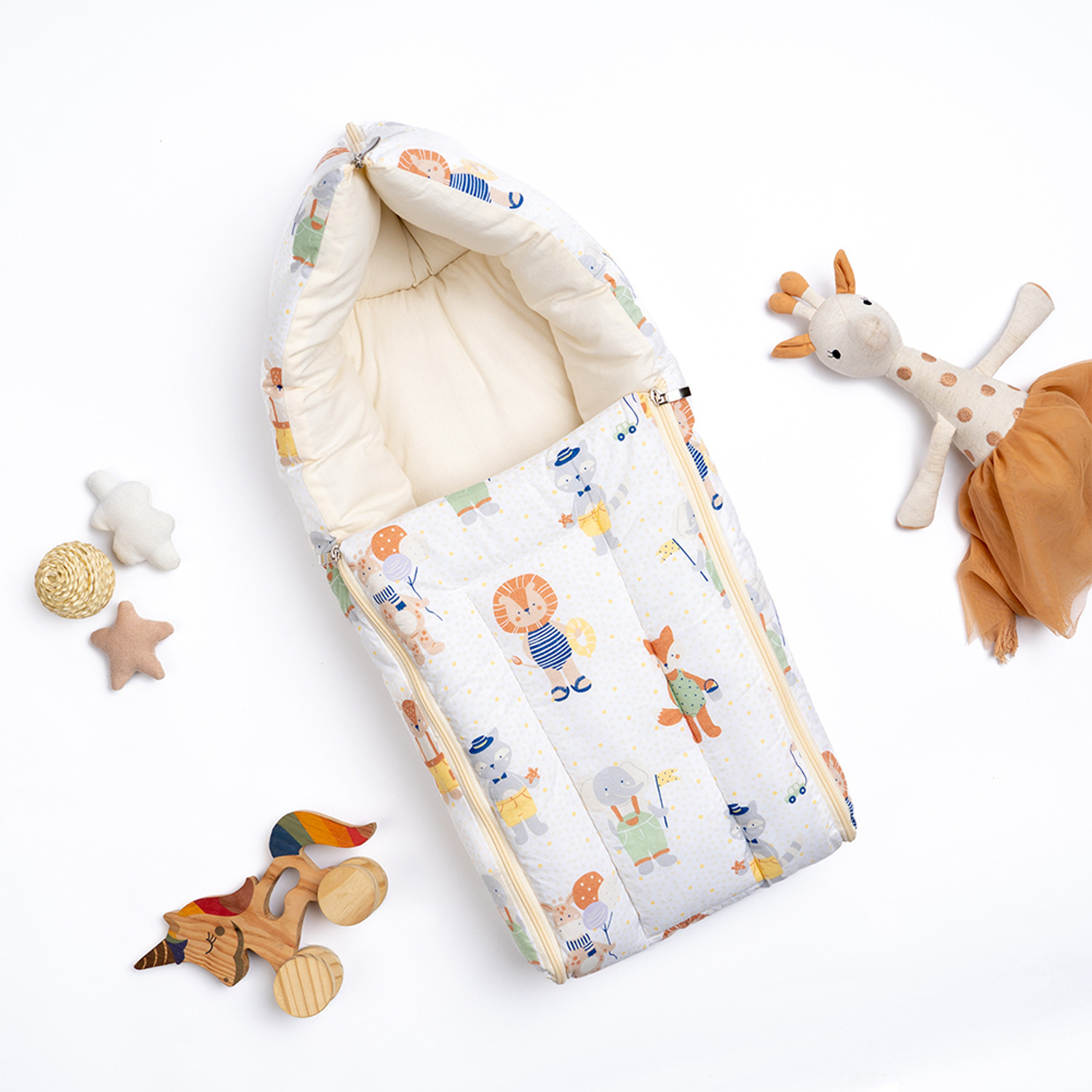 Image of haus & kinder Cotton Carrier Nest cum sleeping bag, Jungle Party ( Newborn - 3 Months) Sleeping Bag