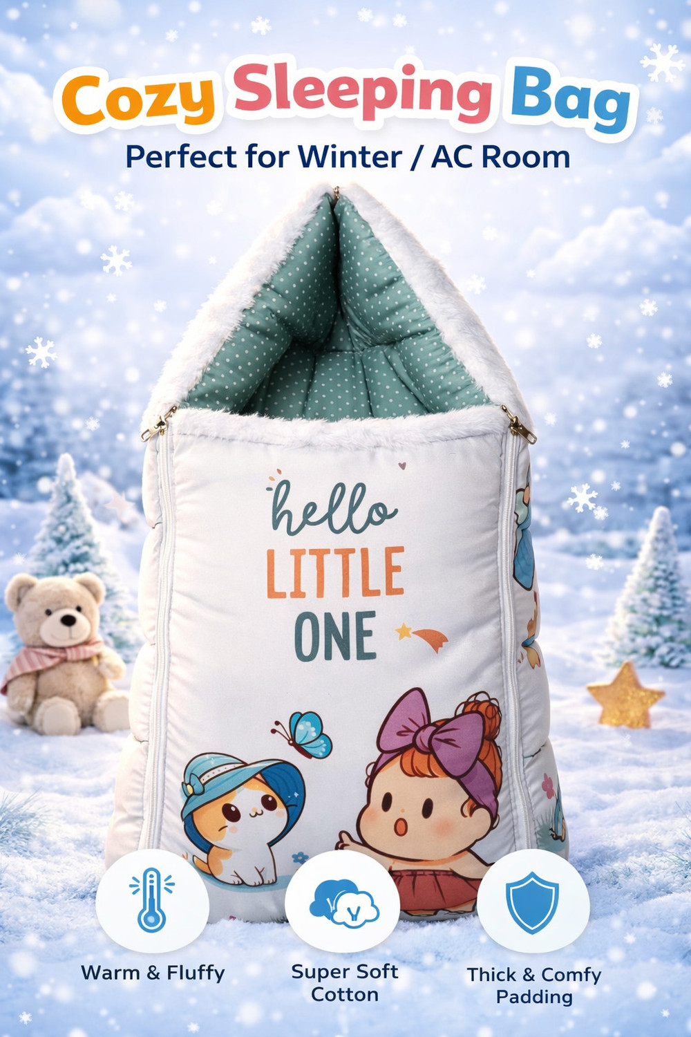 Image of Tiny Tycoon Baby Carry Bed Cum Sleeping Bag for Newborn | 3 in 1 Portable Cotton Baby Bed All-Season Bedding for New Born (0-6 Months) Old Printed-Baby Bed-Infant Portable Bassinet-Nest for Co-Sleeping Unisex Baby