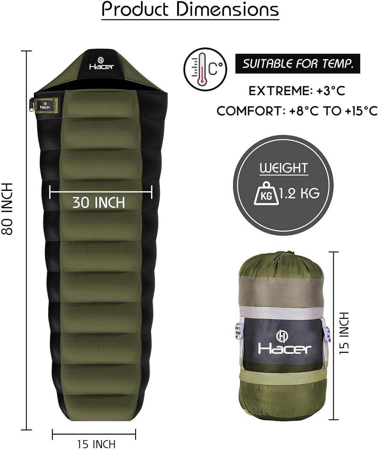 Hacer Sleeping Bag for Camping Hiking Traveling and Outdoors (+6